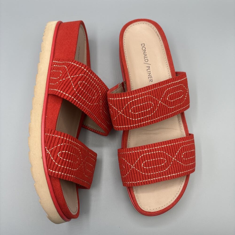 Donald Pliner Cait Sandals Size 9 Red Wedge Slides Summer Tomato Girl Mules